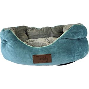 Teddy Exclusive Mand Shadow – Velvet Mandje Turquoise – L50xB40xH15cm – Voor Katten & Kleine Honden – Met Opstaande Randen & Uitneembaar Kussen