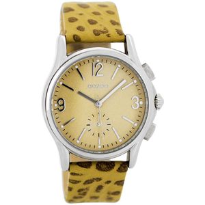 OOZOO Timepieces - Zilverkleurige horloge met camel leren band - C7225