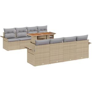 vidaXL - 9-delig - Tuin - Sofa - Set - met - Kussens - Beige - Poly - Rattan - Acacia