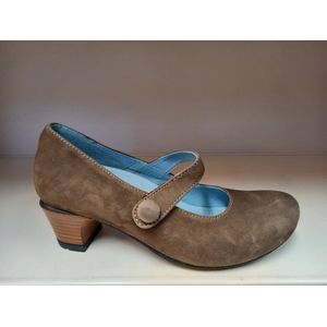 WOLKY Jig pump blokhak met band - bruin - suede - maat 38