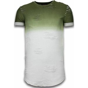 Flare Effect T-shirt - Long Fit Shirt Dual Colored - Groen