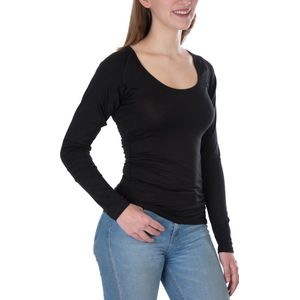 ConfidenceForAll® Dames Premium Anti Zweet Shirt met Ingenaaide Okselpads - Zijdezacht Modal en Verkoelend Katoen - Maat L Zwart Lange mouw