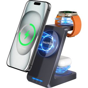 3-in-1 MagSafe-oplader voor iPhone 16/15/14/13/12/Plus/Pro Max, iWatch 10-2, AirPods Pro/2/3/4, draadloos oplaadstation