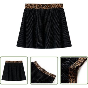 vidaXL Meisjesrokje - Kinderrokje - Kinderrokje met luipaardtailleband 92 zwart - Zwarte Rok - Katoenen Rok - Kindermode