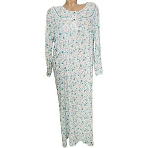 Dames Katoenen Nachthemd 130CM Lange Mouw 3004 Bloemenprint XL wit/groen