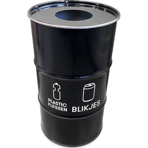 BinBin Duo 120 Liter met gat deksel olievat afvalscheiding blikjes- flessen inzameling| inzamelbak blikken | Flessen | statiegeld blikken-flessen | Horeca afvalbak-Afvalemmer