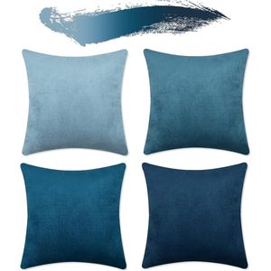 Kussenhoes 40 x 40 cm, set van 4 sierkussens, bankkussen, blauwe serie, sofakussen, kleurverloop, zachte kussenhoes met verborgen ritssluiting, voor woonkamer, slaapkamer, kantoor