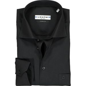 Ledub modern fit overhemd - zwart twill - Strijkvrij - Boordmaat: 38