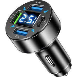 4-poorts sigarettenaansteker USB C PD 66W QC3.0 met led-voltmeter - iPhone Android Samsung tablet - compact licht veilig .