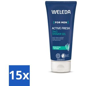 15 x WELEDA - Douchegel 3‑in‑1 Active Fresh Men - 200 ml - Vetiver - Vegan - Biologisch - Duurzaam