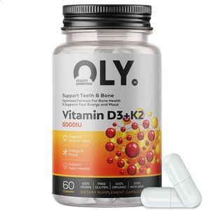 Oly Vitamine D3 + K2 Supplement - 5000IE Met Bioperine® - Zwarte Peper Extract - Glutenvrij & Biologisch - 60 Veganistische Capsules