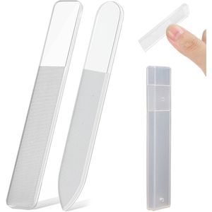 Nagelvijl Set - Nano Glas Nagelvijl - Vierkant & Puntig Ontwerp - Duurzaam & Zacht Voor Natuurlijke Nagels - Manicure Tool Voor Vrouwen - Transparant - 2 Stuks
