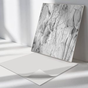 Wallfluent Vinyl Wandpaneel - Elegant marmerpatroon Zelfklevend Muurpaneel - 50 cm x 50 cm - Zwart en wit Vinyl Wandpaneel - Set van 4 - Vierkant Wandbekleding Vinyl - Texturen Wandpaneel - Vinyl Wandbekleding - Wandpaneel Keuken en Badkamer