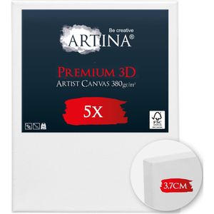 Artina Set van 5 Schildersdoeken 24x30 cm 3D Premium - Voorgerekte Doeken Wit met FSC® Houten Spieraam Stabiele Voorbehandelde Canvas Schildersdoek 380g/m²