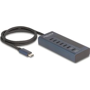 Delock USB 10 Gbps Hub with 7 USB Type-C™ Ports thereof 6 x Data Port + 1 x Data and PD 20 Watt with power indicator