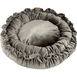 Lovely & Easy - hondenmandje Lilly - Taupe - luxe hondenmand - ruche mand - hondenkussen - katten kussen - katten mandje - velvet mand- hondenbed - donut mandje