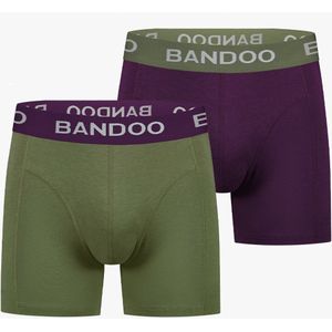 Bandoo Men's Bamboo - boxershorts heren - heren ondergoed - boxershorts - 2 Pack - Olive Green - Purple - Size : L
