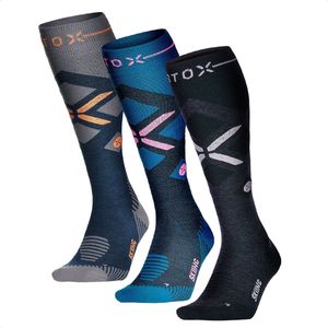 STOX Energy Socks Skisokken Dames - 3 Pack - Compressiekousen - Merino Wol Sokken Navy, Blauw, Roze, Oranje - Ski & Snowboard Compressie Sokken - Maat L: 40-43