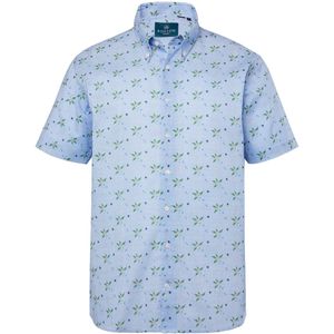 Boston Park - Heren - Boston Park Overhemd met linnenlook korte mouw comfort fit - Ijsblauw - Maat 3XL