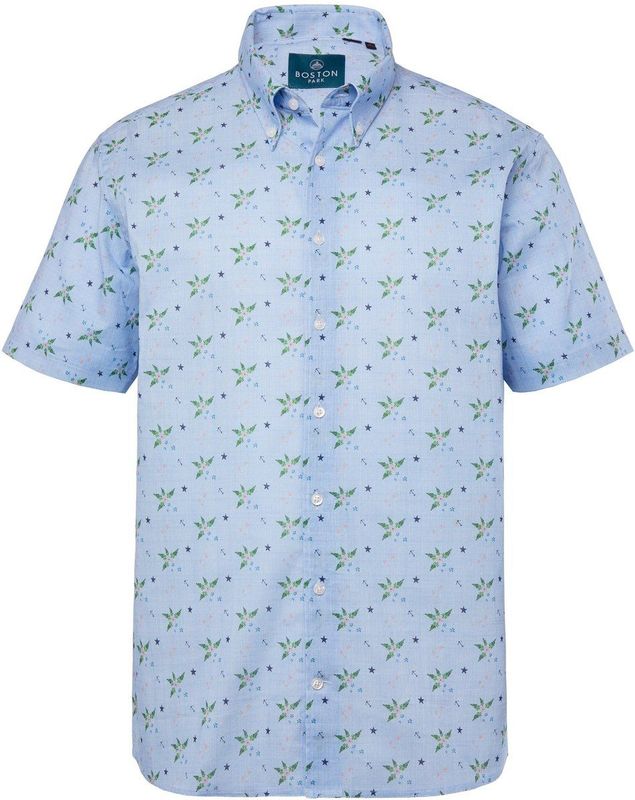 Boston Park - Heren - Boston Park Overhemd met linnenlook korte mouw comfort fit - Ijsblauw - Maat 3XL