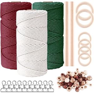 macramé garen set / Katoenen koord voor doe-het-zelfprojecten / Gemaakt van 100% natuurlijk katoen (3 mm x 60 m/3