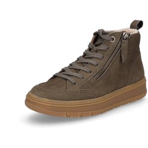 Paul Green - Dames Sportschoenen - Olijfgroen - Hoge Sneaker - Nubuckleer