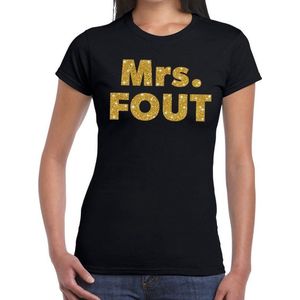 Mrs. Fout gouden glitter tekst t-shirt zwart dames - Foute party kleding XS