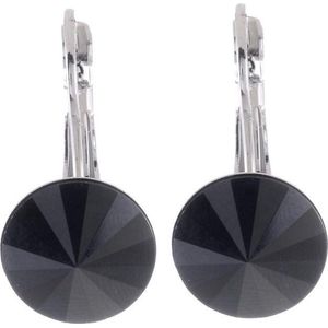 Behave Oorhangers Dames - rond 12 mm diameter - Zwarte Black Diamond Swarvoski Elements Kristal steen – Oorbellen 2.2 cm lang