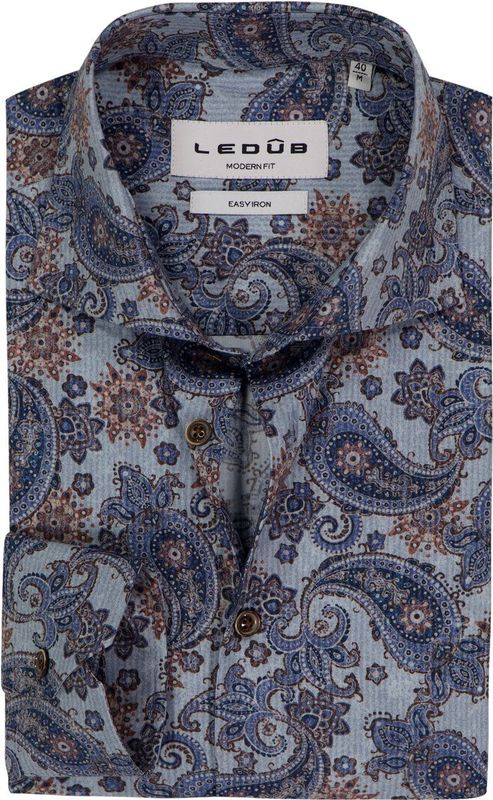 Ledub - Modern Fit - Overhemd - Lichtblauw Dessin - Strijkvriendelijk