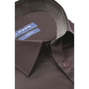 Ledub modern fit overhemd - donkerbruin - Strijkvriendelijk - Boordmaat: 48