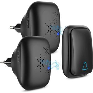 Draadloze Deurbel - Batterijloze Waterdicht - 2 Ontvangers - 4 Volumeniveaus - 500ft Bereik - LED Flitslicht - Plug & Play - Wit