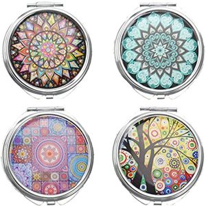 Ronde metalen pillendoosjes set van 4 - Draagbare pillenorganizers met spiegel en 3 vakken voor dagelijks gebruik en reizen
