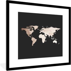 Fotolijst incl. Poster - Wereldkaart - Waterverf - Zwart - 40x40 cm - Posterlijst