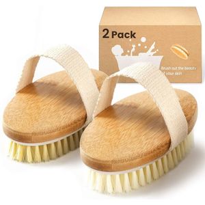 BOTC Droogborstelende lichaamsborstel - 2 Lichaamsexfoliërende/massagescrubborstel -met zachte en stijve natuurlijke borstelharen