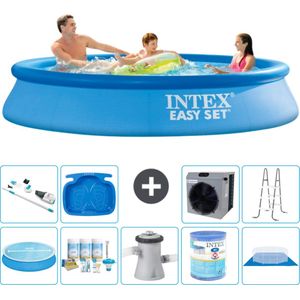 Intex Rond Opblaasbaar Easy Set Zwembad - 305 x 61 cm - Blauw - Inclusief Solarzeil - Onderhoudspakket - Zwembadfilterpomp - Filter - Grondzeil - Stofzuiger - Ladder - Voetenbad - Warmtepomp