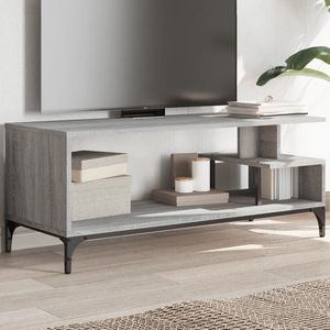 The Living Store Tv-meubel 102x40x41 cm hout en gepoedercoat staal grijs sonoma - Tv Meubel - Industrieel Design - Houten Tv Kast - Grijze Tv Kast - Salontafel