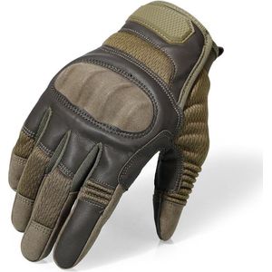 RAMBUX® - Motorhandschoenen - Groen - Ademend PU Leer - Maat XL - Tactical Handschoenen - Motor - Airsoft - Touchscreen - Bescherming