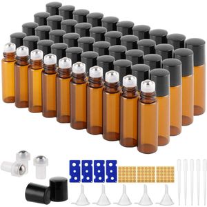ByShane - Glazen roll-on flessen 5 ml met rollerballen - Set van 50 stuks - Bruin - Voor etherische oliën - Spa massage - Aromatherapie - Navulbare flesjes