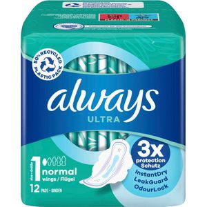 Always ultra dun maandverband Normaal met vleugels, 12 stuks