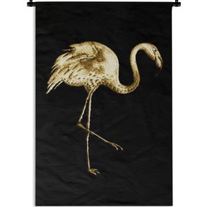 Wandkleed FlamingoKerst illustraties - Een gouden flamingo tegen een zwarte achtergrond Wandkleed katoen 90x135 cm - Wandtapijt met foto