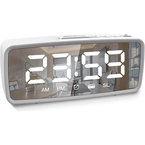 Digitale Wekker met Radio - 2 Geluiden, 15 Volumniveaus, Dubbele Voeding, Auto-Uitschakelen, 12/24 Uur Modus - Wit