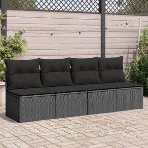 vidaXL - Tuinbank - 4-zits - met - kussens - poly - rattan - zwart