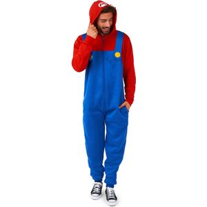 OppoSuits Mario Onesie - Nintendo Jumpsuit - Kleding voor Mario Outfit - Thema Huispak - Carnaval - Blauw - Maat: XXL