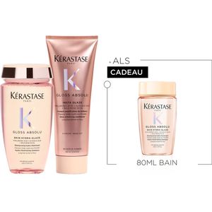 Kérastase Gloss Absolu Anti-Frizz Duo + Cadeau - Shampoo 250ml & Conditioner 250ml + Shampoo 80ml cadeau - Voor Lang Haar Gevoelig voor Pluis - Met Hyaluronzuur