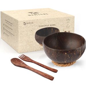 Namture Coconut Bowl – Inhoud 800ml – Jumbo Kokosnoot Kom – 100% Natuurlijk, Binnen- en Buitenkant Gepolijst - Duurzaam – Diameter 14 -15cm