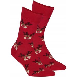 Wola - Kerstsokken - Maat 36/38 cm - Sokken Dames / Mannen - Kerstcadeau - Rode Kerstsok - Rendieren ( 1 paar )