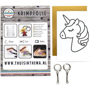 Unicorn Krimpfolie Pakket - 1 A6 voorgedrukt vel + 1 A6 Goud - Krimpie Dinkie Knutselpakketten - Sieraden maken - knutselen meisjes