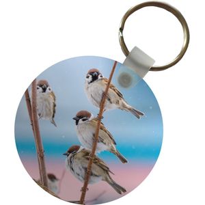 Sleutelhanger - Vogels - Mus - Dieren - Takken - Plastic - Rond - Uitdeelcadeautjes