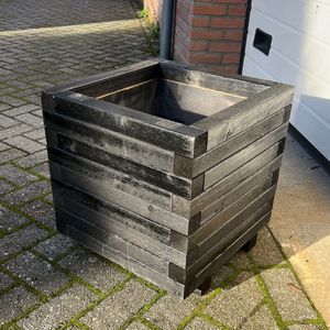 AMISHOUT - Vierkante plantenbak van hout 45x45x45 cm - zwart - bloembak buiten