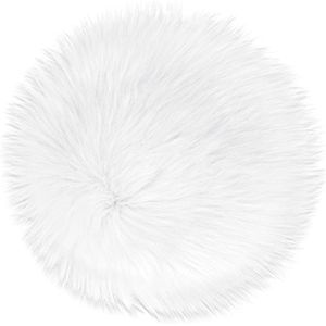 Imitatie-lamsvacht tapijt kunstbont zitkussen langharig woonkamerdecoratie - voor bank stoel of tafeldecoratie - wit - 35 cm rond .